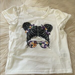 SHEIN White Tee with Floral Sunglasses Design